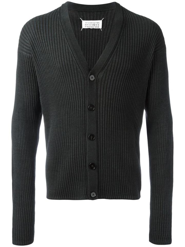 Maison Margiela Ribbed V-neck Cardigan - Grey