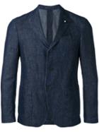 Lardini Denim Blazer, Men's, Size: 48, Blue, Cotton/linen/flax/polyester