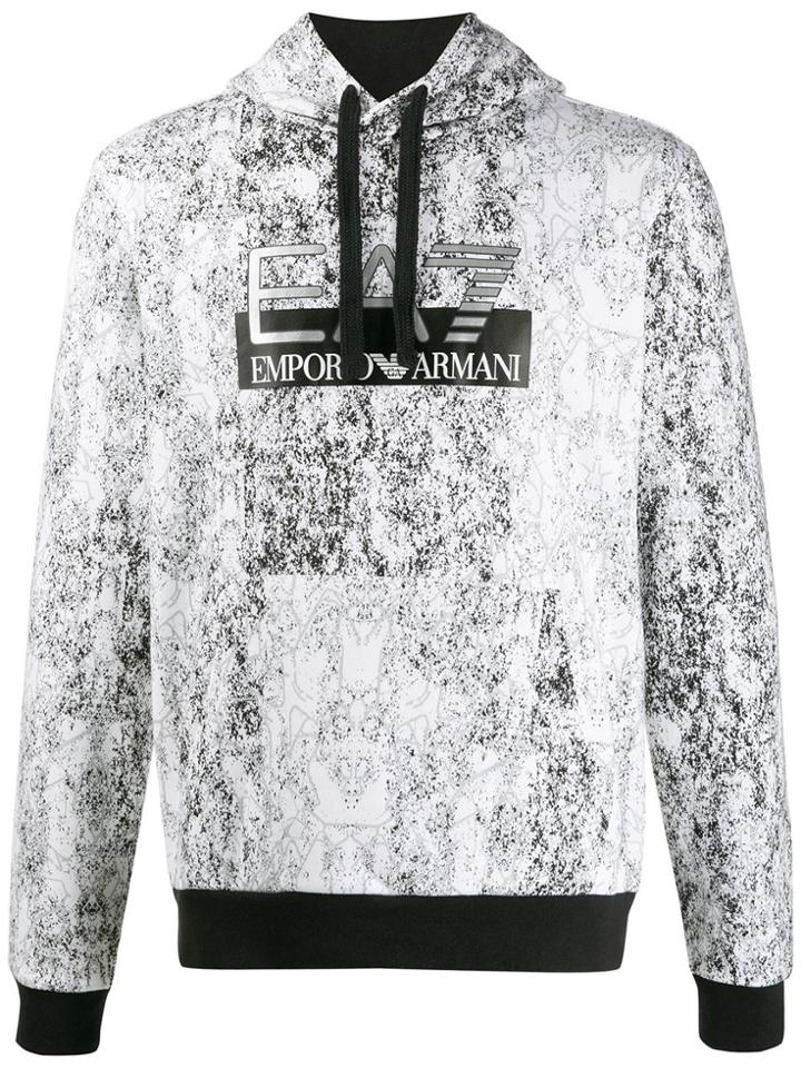 Ea7 Emporio Armani Logo Print Mottled-effect Hoodie - White