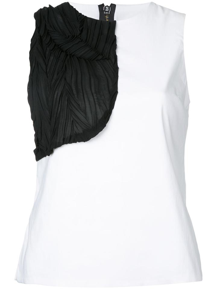 Lydia L. - Contrast Patch Sleeveless Top - Women - Polyester - 36, White, Polyester