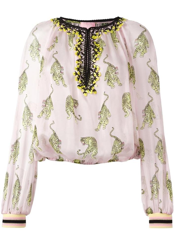 Giamba Tiger Print Blouse, Women's, Size: 38, Pink/purple, Silk/cotton/viscose/spandex/elastane