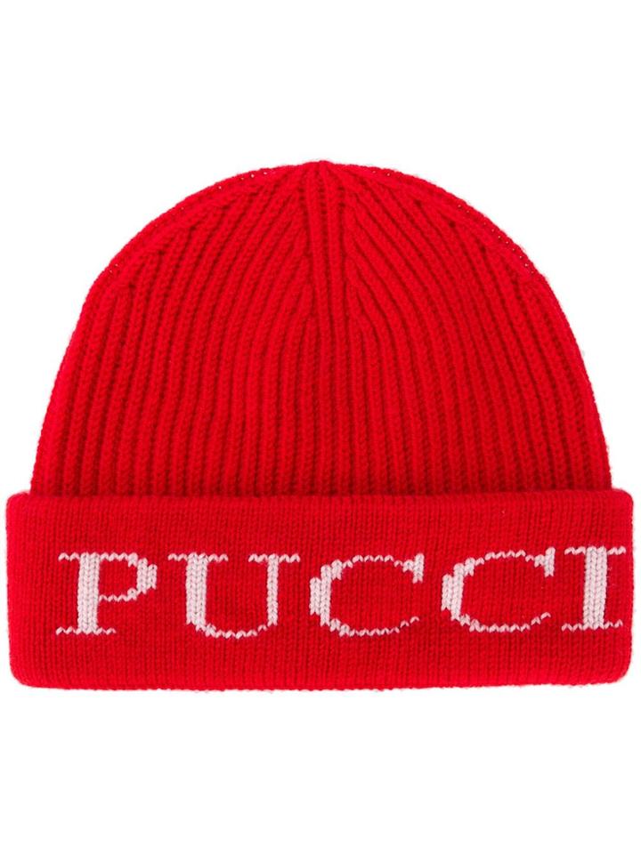 Emilio Pucci Ribbed Logo Beanie - Red