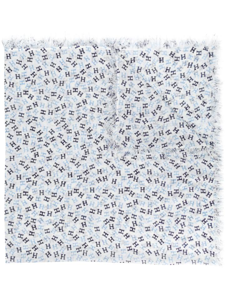 Hemisphere Fringed Logo Scarf - White