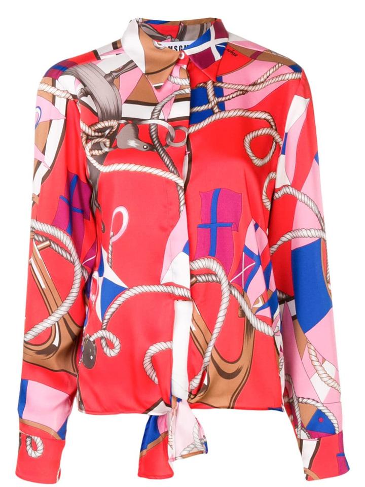 Msgm Knot Detail Nautical Print Shirt - Red