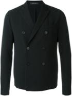 Emporio Armani Double Breasted Blazer, Men's, Size: 54, Black, Polyamide/spandex/elastane/cotton