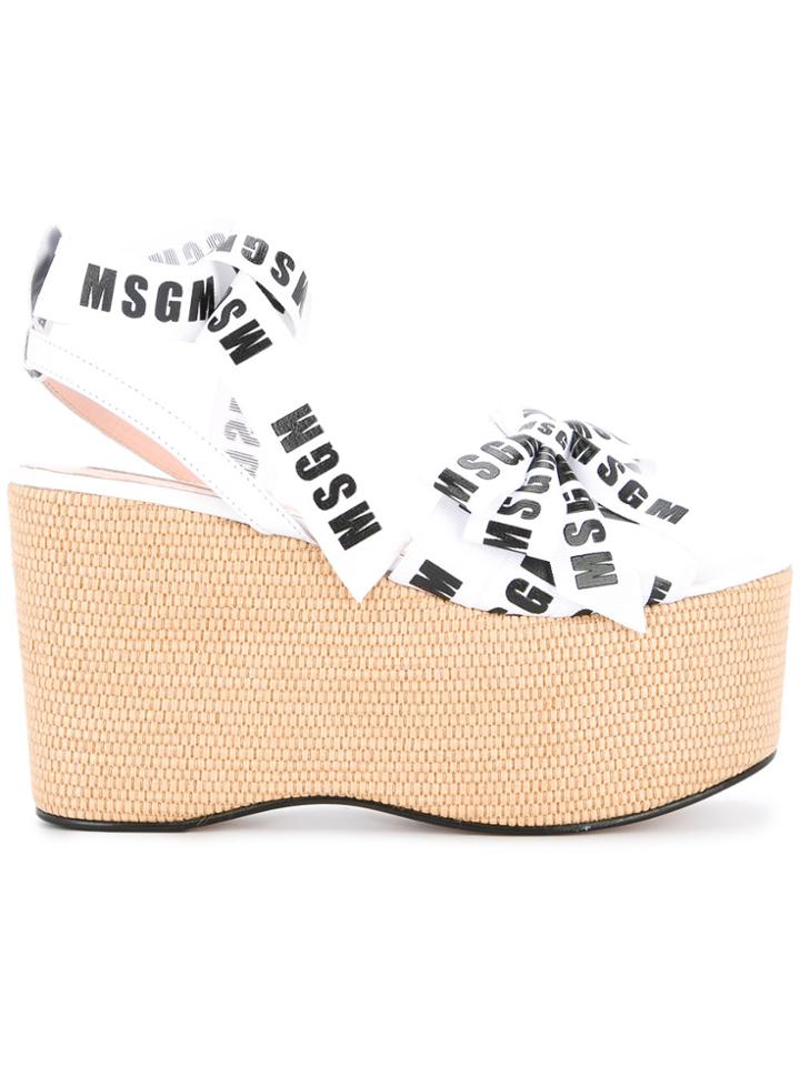 Msgm Logo Wedge Sandals - White