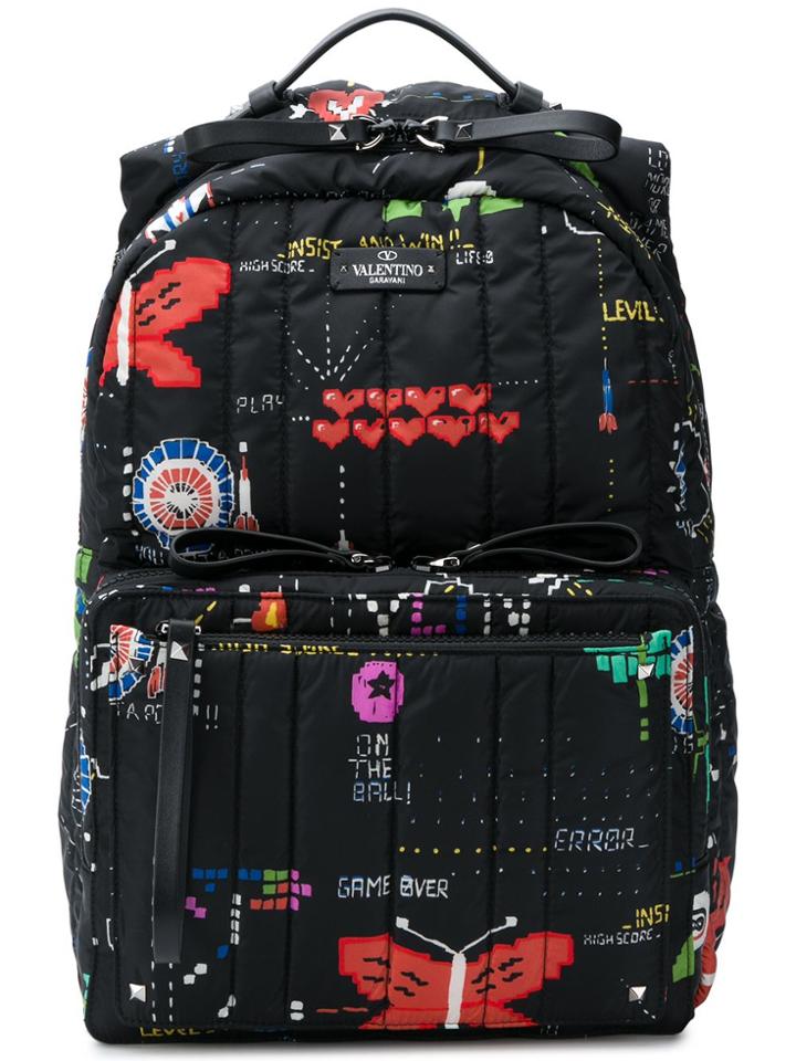 Valentino Printed Quilted Backpack - Black