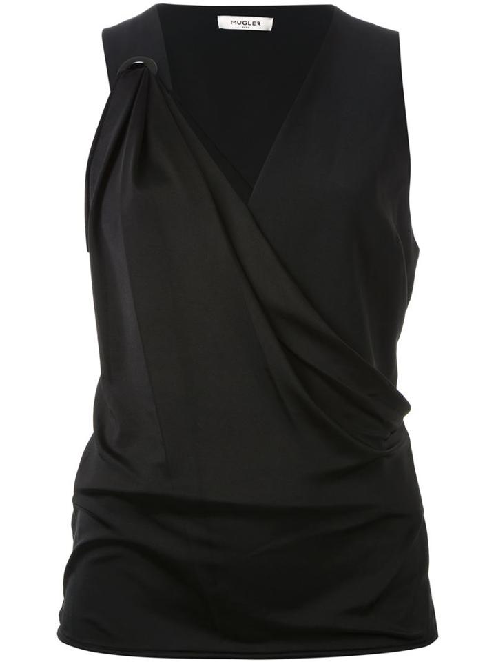 Mugler V-neck Draped Sleeveless Top, Women's, Size: 42, Black, Spandex/elastane/acetate/viscose/spandex/elastane