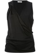 Mugler V-neck Draped Sleeveless Top, Women's, Size: 42, Black, Spandex/elastane/acetate/viscose/spandex/elastane