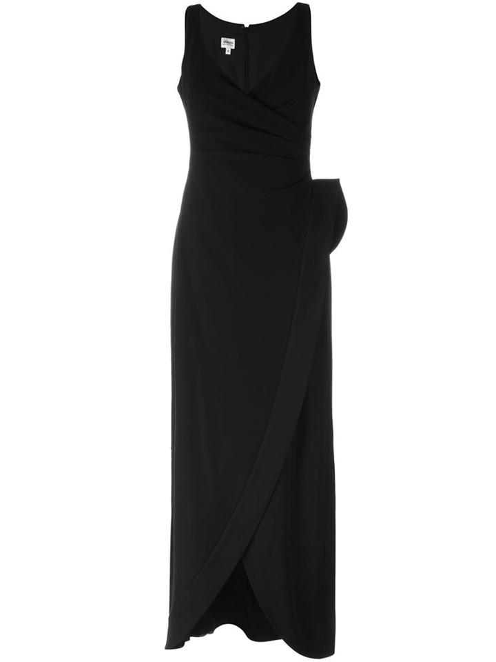 Armani Collezioni Draped Panel Long Dress, Women's, Size: 38, Black, Polyester