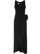 Armani Collezioni Draped Panel Long Dress, Women's, Size: 38, Black, Polyester