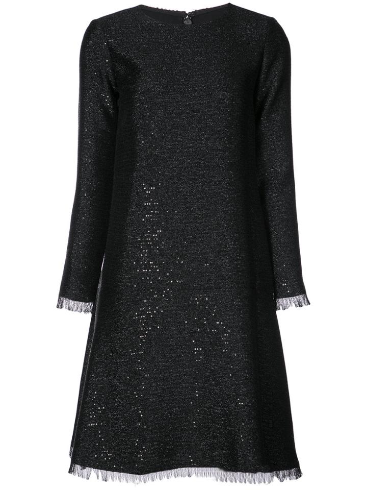 Oscar De La Renta Metallic Fiber Longsleeved Shift Dress - Black