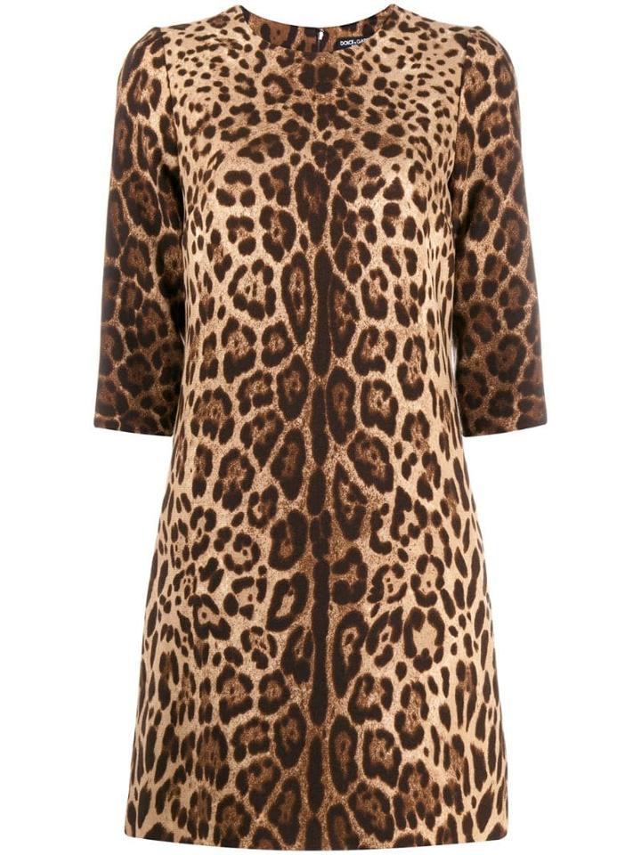 Dolce & Gabbana Leopard Print Mini Shift Dress - Brown