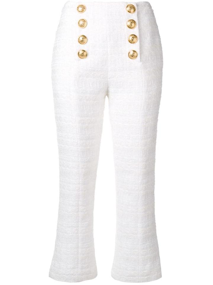 Balmain Textured Tweed Cropped Trousers - White