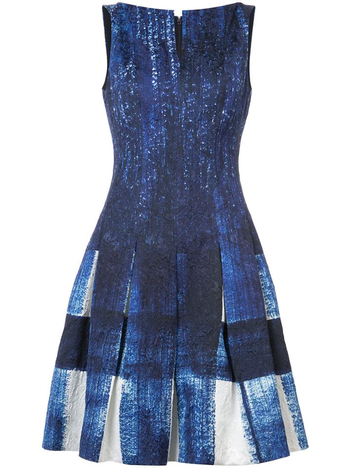 Oscar De La Renta Print And Pleated Dress - Blue