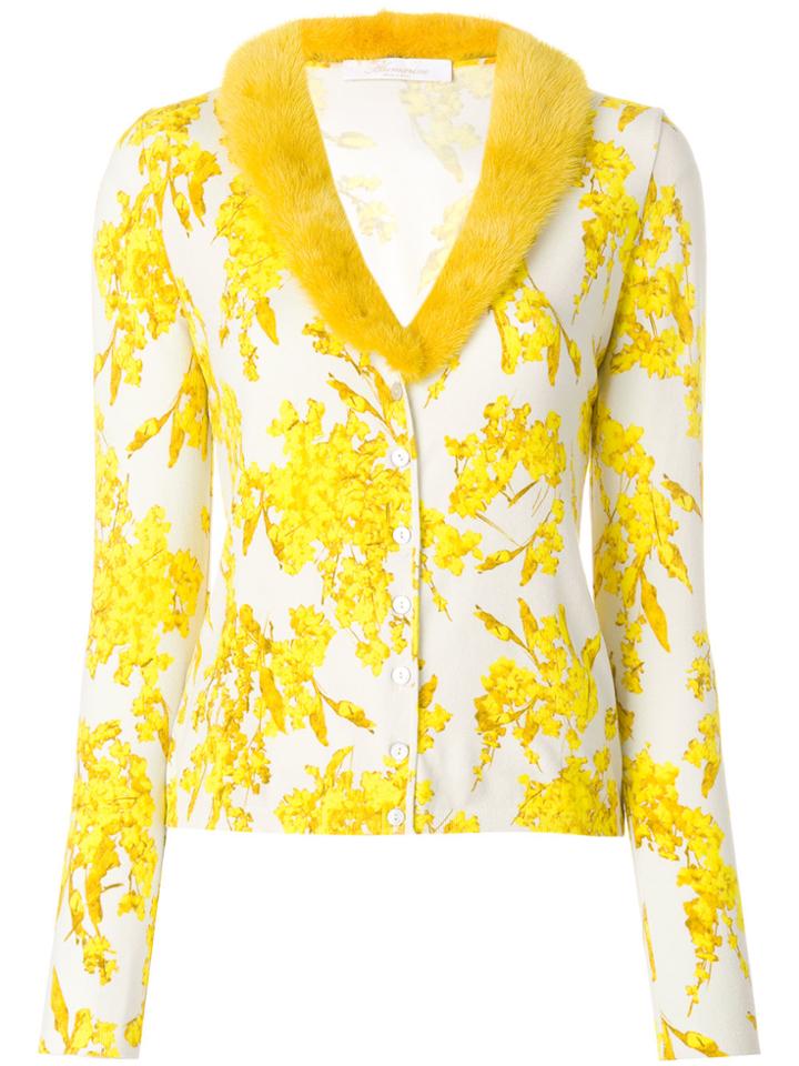 Blumarine Faux Fur Collar Printed Cardigan - Yellow & Orange