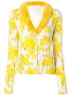 Blumarine Faux Fur Collar Printed Cardigan - Yellow & Orange