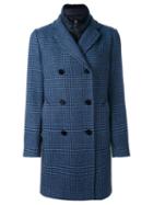 Fay Prince Of Wales Check Coat, Women's, Size: Medium, Blue, Polyamide/polyester/virgin Wool