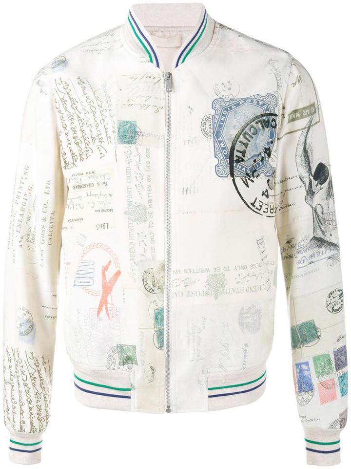 Alexander Mcqueen Letters From India Bomber Jacket, Men's, Size: 48, White, Viscose/nylon