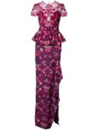 Marchesa Notte Peplum Floral Gown - Pink