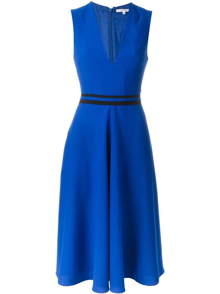 Carven V-neck Flared Dress, Women's, Size: 40, Blue, Polyester/acetate/viscose