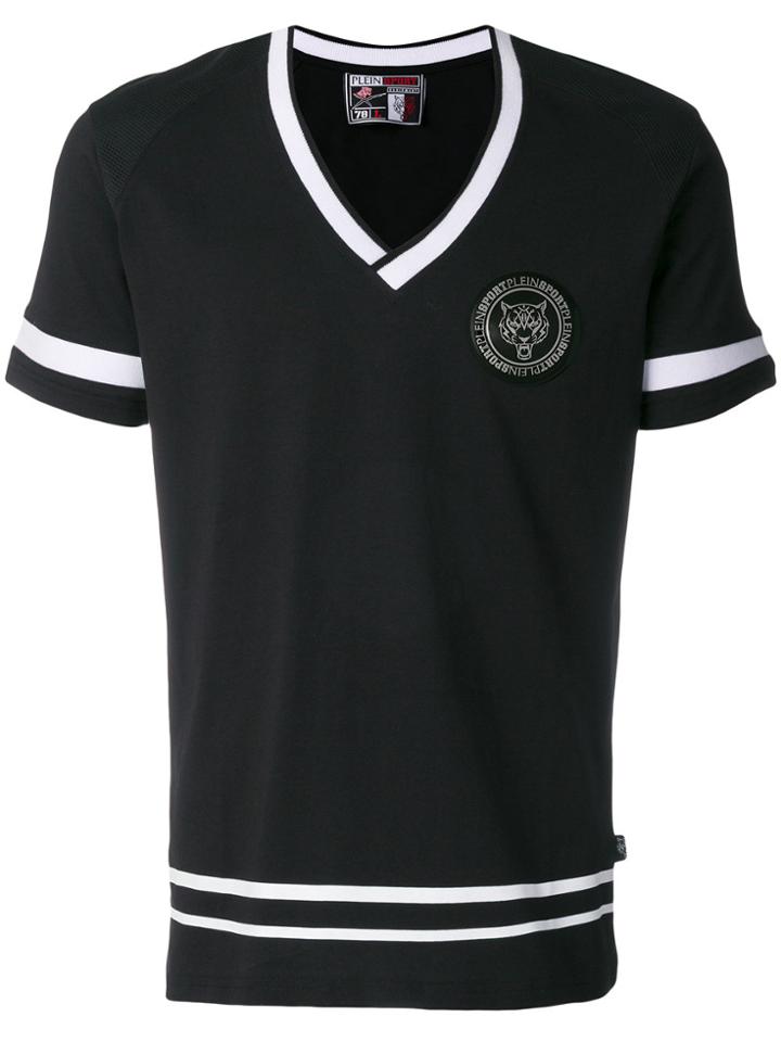 Plein Sport Contrast Trim V-neck Tee - Black