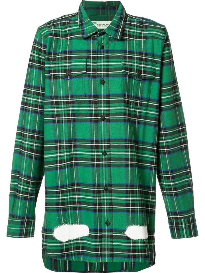 Off-white Plaid Shirt, Men's, Size: 3, Green, Cotton
