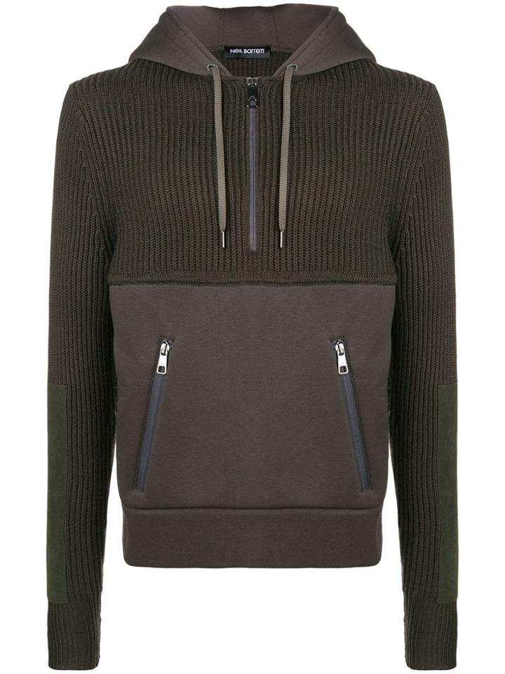 Neil Barrett Hooded Ribbed Knit Sweatshirt - Green