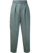 Cityshop - Belted Peg Trousers - Women - Linen/flax/polyester/tencel - 36, Green, Linen/flax/polyester/tencel