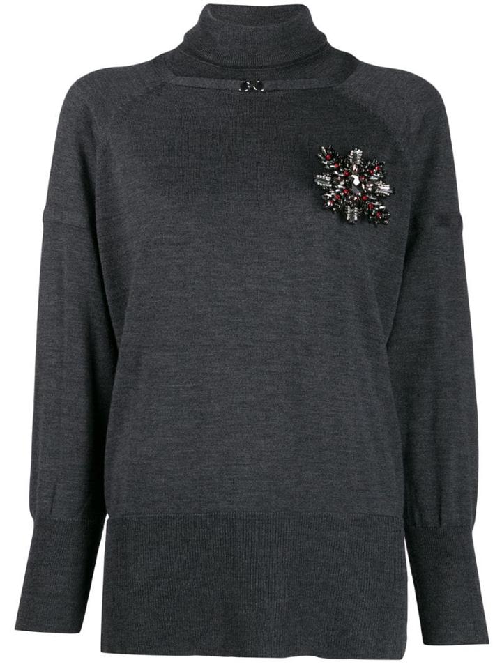 Pinko Embellished Roll Neck Jumper - Grey
