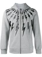 Neil Barrett Lightning Bolt Print Hoodie, Men's, Size: Xs, Grey, Cotton/spandex/elastane/lyocell/viscose