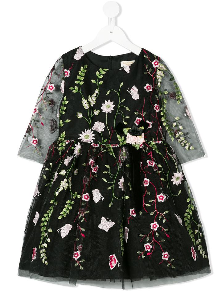 David Charles Kids - Embroidered Floral Dress - Kids - Polyester/acetate - 5 Yrs, Black