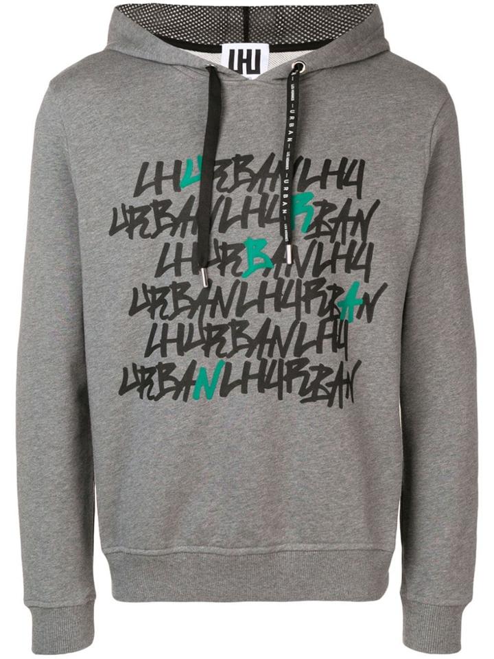 Les Hommes Urban Logo Print Hoodie - Grey