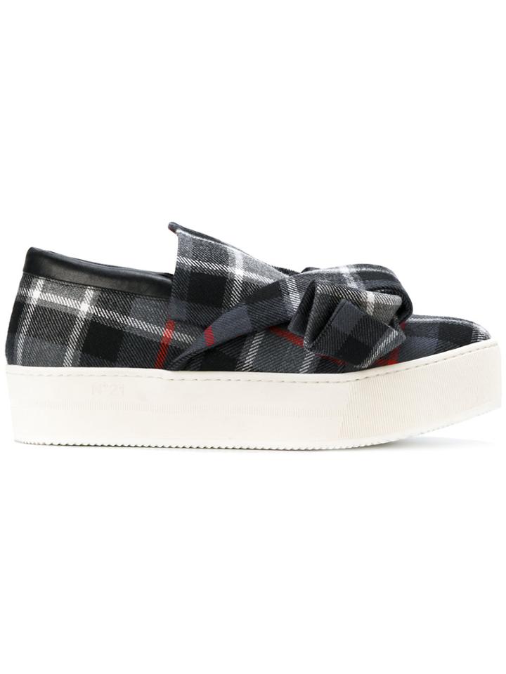 No21 Checked Bow Slip-on Sneakers - Grey