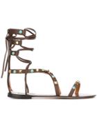 Valentino Garavani Rockstud Rolling Gladiator Sandals, Women's, Size: 37, Brown, Calf Leather/leather/metal Other