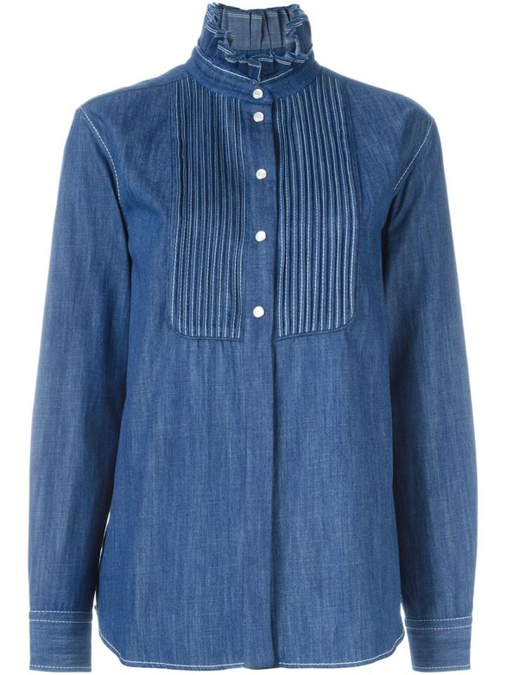 Sonia Rykiel Pleated Bib Denim Shirt