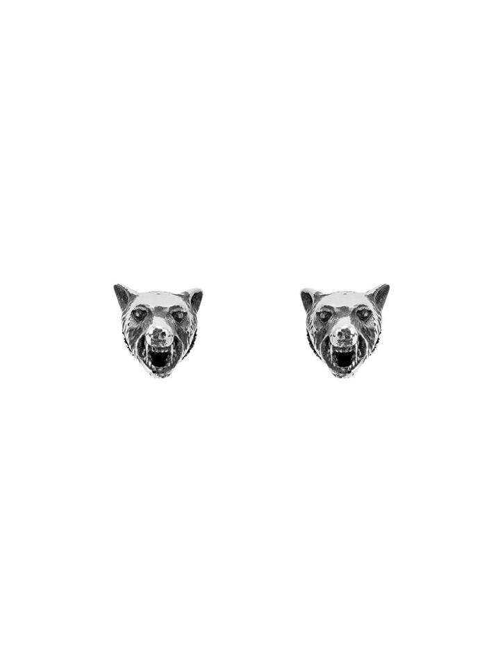 Gucci Anger Forest Wolf Head Earrings In Silver - Metallic