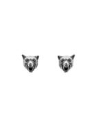 Gucci Anger Forest Wolf Head Earrings In Silver - Metallic