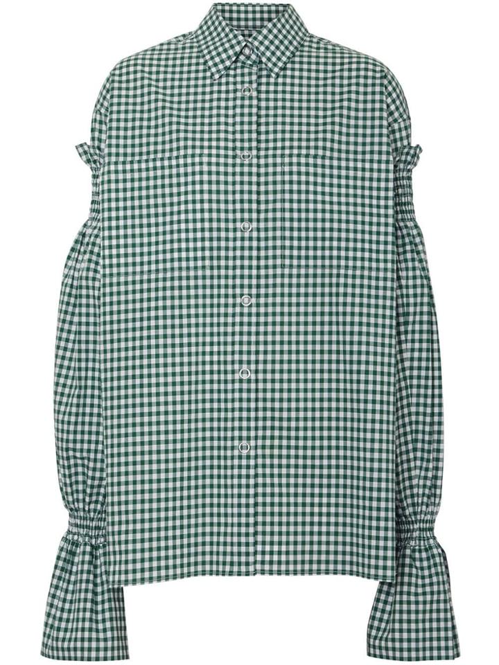 Burberry Gathered Sleeve Gingham Shirt - White