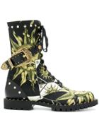 Fausto Puglisi Printed Denim High Ankle Boots - Black