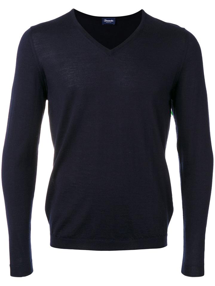 Drumohr - V-neck Jumper - Men - Silk/cashmere - 48, Blue, Silk/cashmere