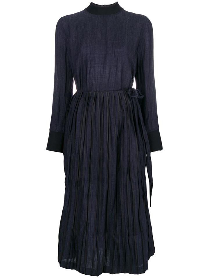 Bodice Overlap Tie Dress With Steel - Blue