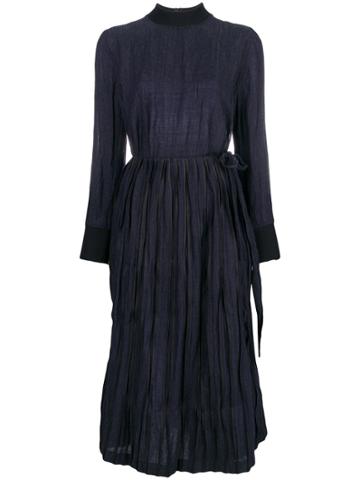 Bodice Overlap Tie Dress With Steel - Blue