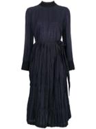 Bodice Overlap Tie Dress With Steel - Blue