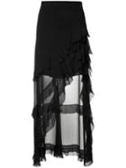 Alice+olivia Ruffled Asymmetric Skirt, Women's, Size: 2, Black, Polyester/spandex/elastane