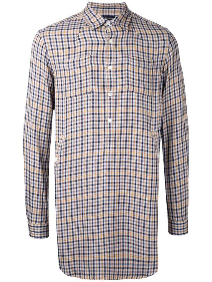 Undercover Checked Longline Shirt - Yellow & Orange
