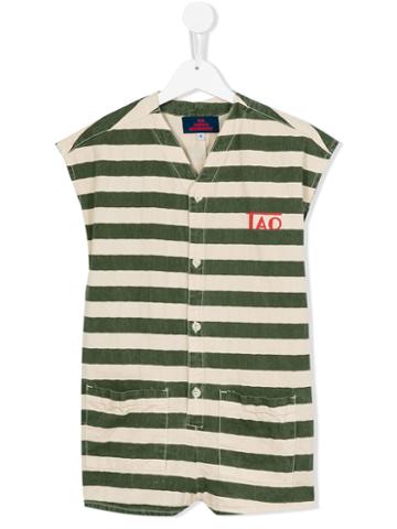 The Animals Observatory - Striped Playsuit - Kids - Cotton - 12 Yrs, Girl's, Green