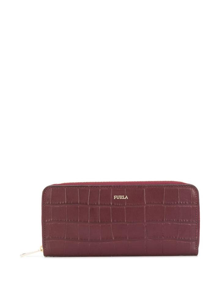 Furla Crocodile-effect Logo Plaque Purse - Red