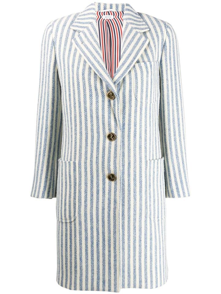 Thom Browne University Stripe Tweed Sack Overcoat - Blue