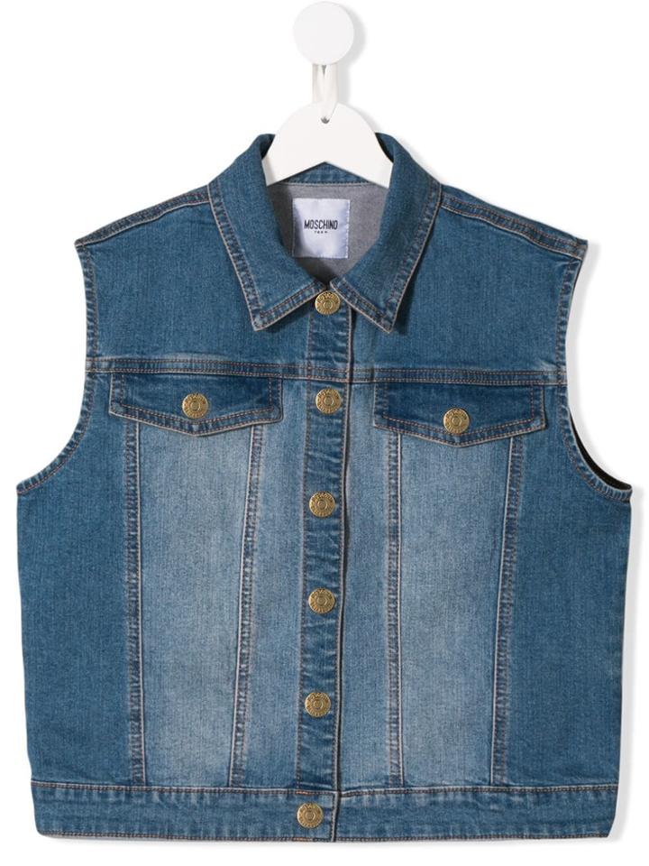 Moschino Kids Leopard Print Toy Denim Waistcoat - Blue